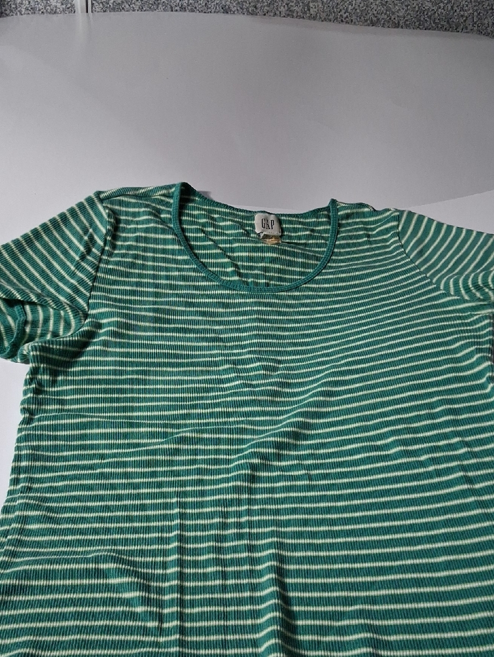 GAP Teal and White Striped Ribbed Short Sleeve Tee